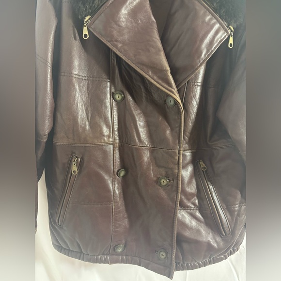 VTG Chocolate Brown Genuine Leather Bomber Jacket with Faux Fur Collar Men’s M - Picture 4 of 16